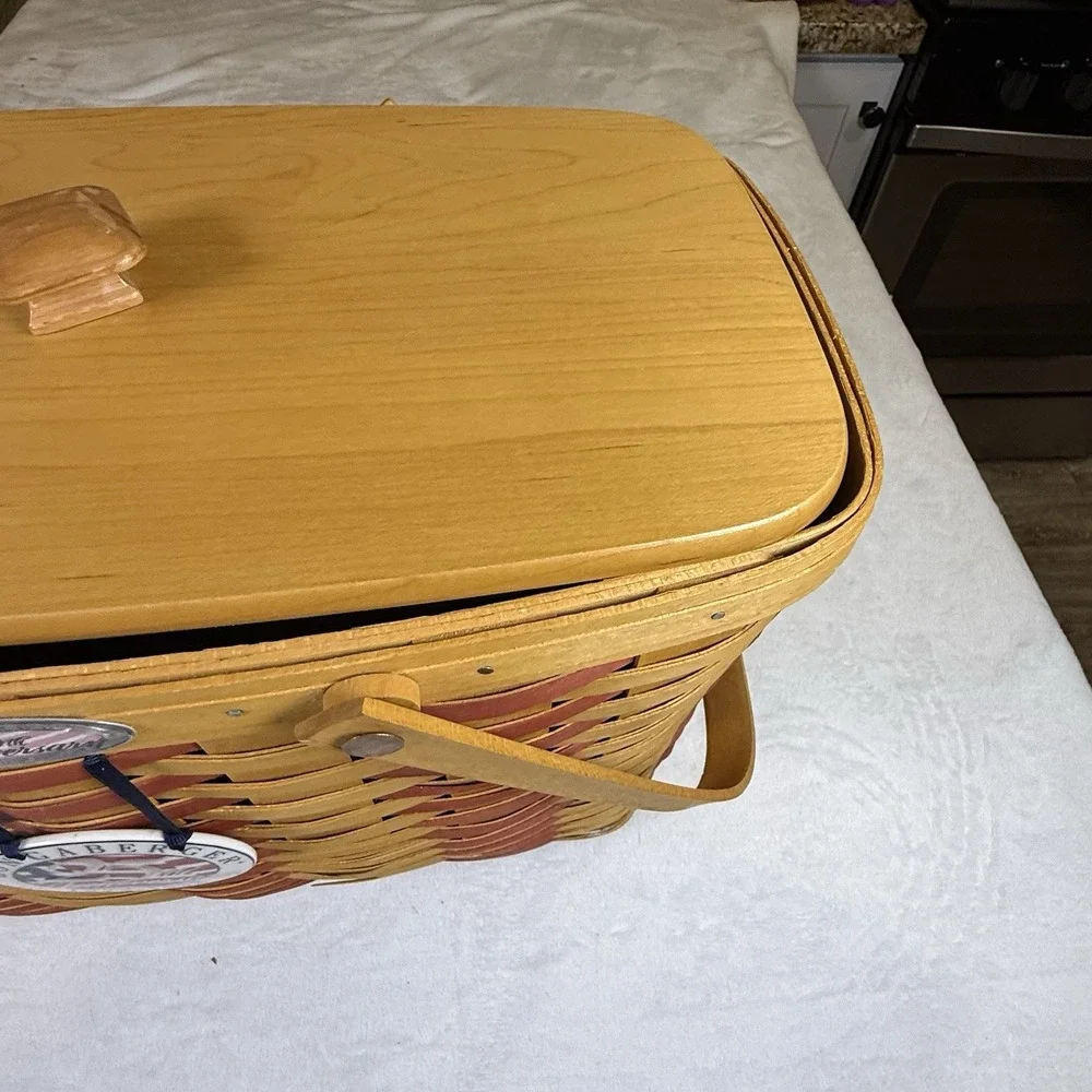 Longaberger 1998 25th Anniversary Flag Basket Lid Liner Tie-On Protector Set